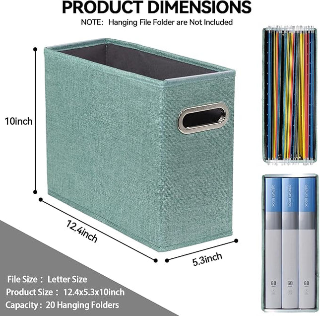 4 Pack Letter Size File Storage Box Collapsible, Fabric Hanging File Folders Organizer, Portable Office Document Holder with Metal Handle, Smooth PVC Rails, Green