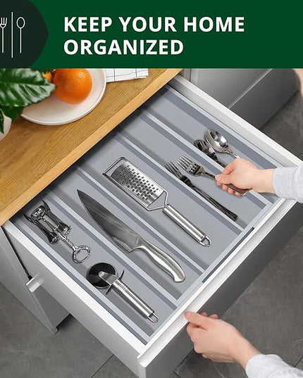 ROYAL CRAFT WOOD Luxury Bamboo Kitchen Drawer Organizer - Silverware Organizer - Utensil Holder and Cutlery Tray with Grooved Drawer Dividers for Flatware and Kitchen Utensils (5 Slot, Gray)