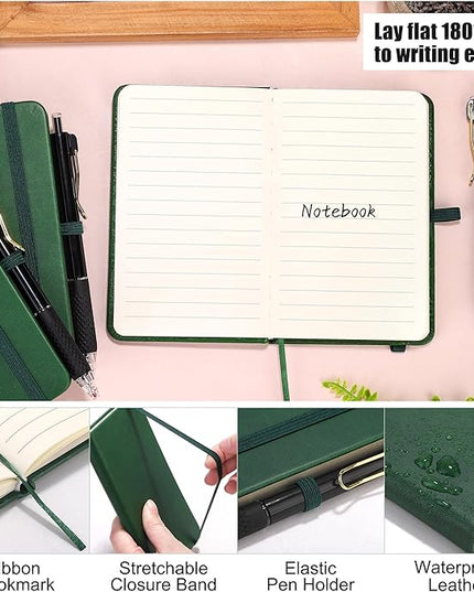 Aodaer 50 Sets Pocket Notebook Journal with Pens, 160 Pages, 3.5 x 5.5 Inch Mini Lined Journal Notebook A6 Leather Hardcover College Ruled Notepad with Pen Holder for School Office Gifts, Dark Green