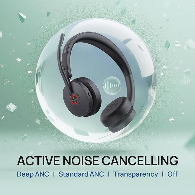 Yealink WH68 Hybrid with Charging Stand ANC Headsets, 492ft Rang DECT&Bluetooth Wireless Headset, Stereo Active Noise Cancellation (Teams,Zoom,UC) Headphones with 6X Mic,32H Call, Work for PC,Phone