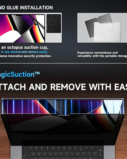 Mamol Privacy Screen for MacBook Pro 14 Inch (2021-2025, M1, M2, M3, M4, M5), MagicSuction™ Removable Vacuum Adsorption Anti Spy,Anti Glare Anti Blue Light Filter for Mac Laptop Computer