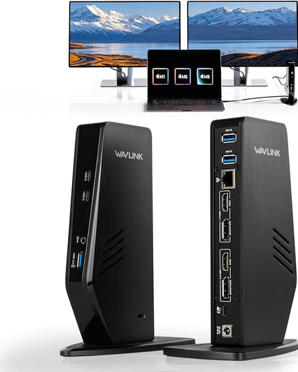 WAVLINK USB 3.0 and USB-C Universal Laptop Docking Station with 65W, Dual Monitor Docking Station for Windows or Mac, 4K HDMI (2 HDMI,2 Display Ports,3 USB-A, 2 USB-C, Ethernet, Audio&Mic)