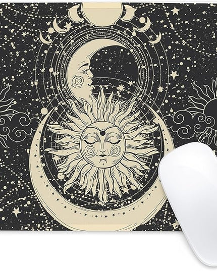 Moon and Sun Square Mouse Pad,Non-Slip Rubber Base Mouse Pad, Home Office Decoration Desktop Accessory,Laptop Mouse Pad for Office Laptops,9.4x7.8x0.12inch.