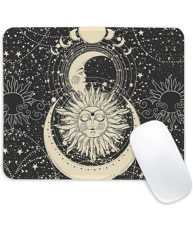 Moon and Sun Square Mouse Pad,Non-Slip Rubber Base Mouse Pad, Home Office Decoration Desktop Accessory,Laptop Mouse Pad for Office Laptops,9.4x7.8x0.12inch.