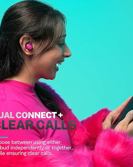 JLab Go Air Pop+ True Wireless Earbuds, in Ear Headphones, Bluetooth Earphones, 35H Playtime Ear Buds, Bluetooth Earbuds with Microphone, USB-C Charging Case, Dual Connect, EQ3 Sound, Dark Pink