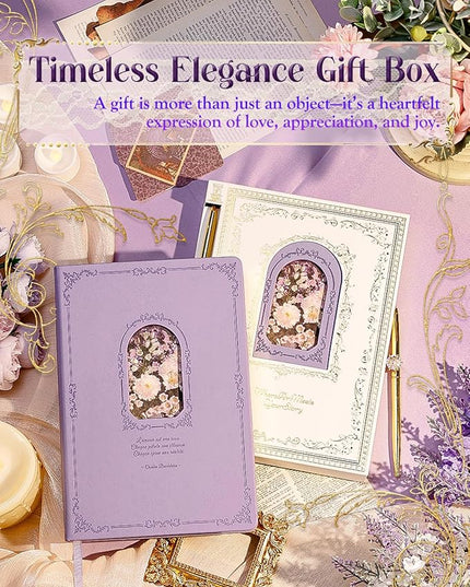 Thick Journal for Women & Girls, 360 Pages A5 Writing Journaling Notebook with Paintings, Women Journal for Writing, Vintage Journal with Gift Box & Pen for Girls Gift Ideas (Lavender Purple)