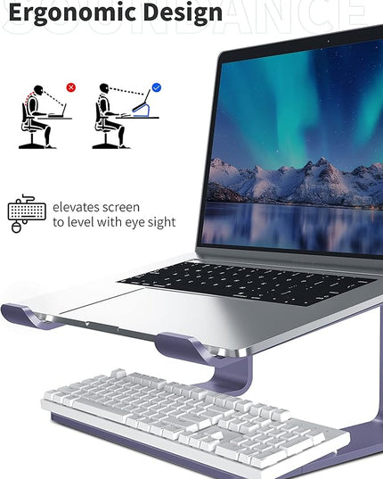 SOUNDANCE Laptop Stand, Aluminum Computer Riser, Ergonomic Laptops Elevator for Desk, Metal Holder Compatible with 10 to 15.6 Inches Notebook Computer, Purple