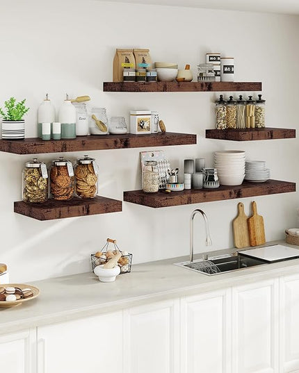 Heimlove Bathroom 12'' Deep Floating Shelves for Wall - Shelf Over Toilet Wall Mounted Farmhouse 24 inches,Wood Floating Shelves Decor & Storage Set of 1,Rustic Brown