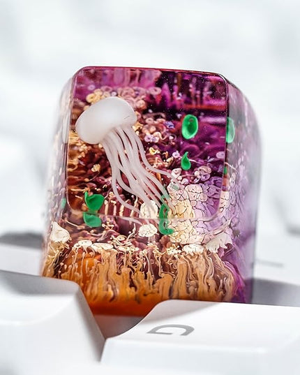 Jellyfish Artisan Keycap Purple Yellow Ocean R1 SA Profile Custom Sea Creature Keycaps 1U ESC Handmade Gaming Sea Resin Key Cap Cherry MX Switch Compatible Mechanical Keyboard Jellyfish Lover Gift