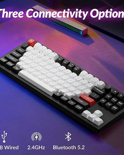 Keychron Q3 HE Wireless Custom Mechanical Keyboard, 2.4 GHz/Bluetooth/Wired QMK Rapid Trigger 80% TKL Hot-Swappable Programmable RGB Gateron Double-Rail Magnetic Switches for Mac Windows, Carbon Black