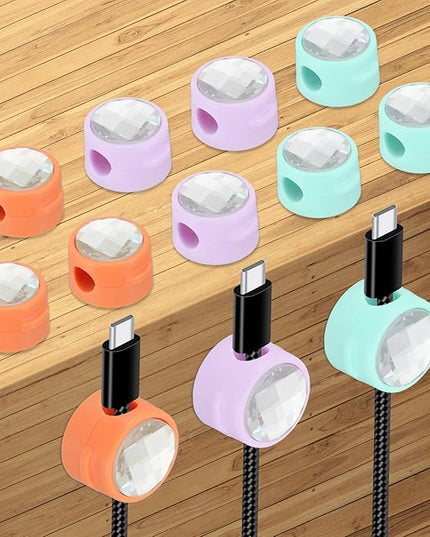 PATIKIL Cable Organizer Holder, 12Pcs Magnetic Spring Desk Cable Management Clips Adhesive Cord Keepers for Office Desktop Wall, Orange/Blue/Purple