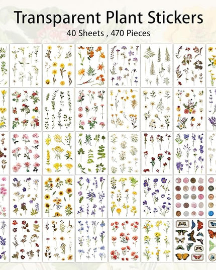 PRSTINCOL Flower Sticker Book, 40 Sheets 470pcs Floral Botanical Themed Journaling Supplies for Scrapbooking Supplies Aesthetic Junk Journal Craft DIY Craft Card Making Laptop