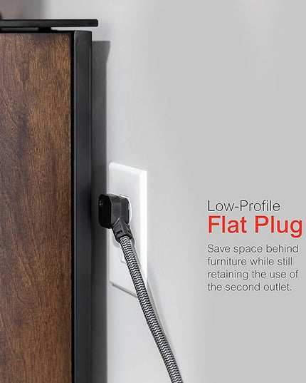GE UltraPro 6 Outlet Surge Protector, 6 Ft Designer Braided Extension Cord, Flat Plug, Long Power Cord, Wall Mount, Black, 45271