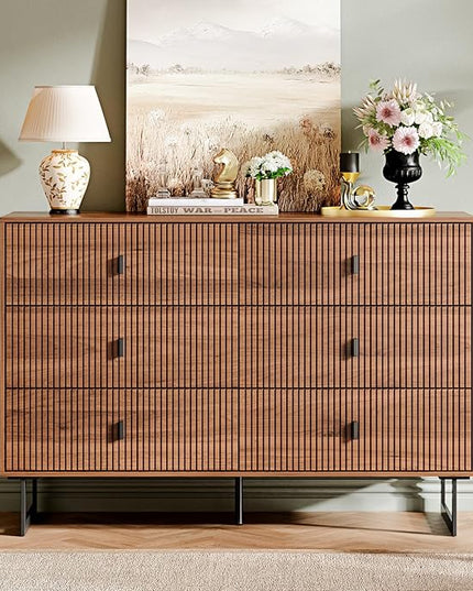 Chrangmay Modern Chest of Drawers with 6 Drawers,Deep Drawers,Clothes Organizer,Large Storage Cabinet for Living Room, Bedroom,Hallway,with Anti-Tipping Device,Brown