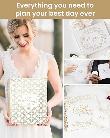 bloom daily planners Wedding Planner & Organizer/Hardcover Keepsake Journal with Essential Planning Tools - Checklists, Vision Boards, Tips & More - 9"x11" (Gold Scallops)