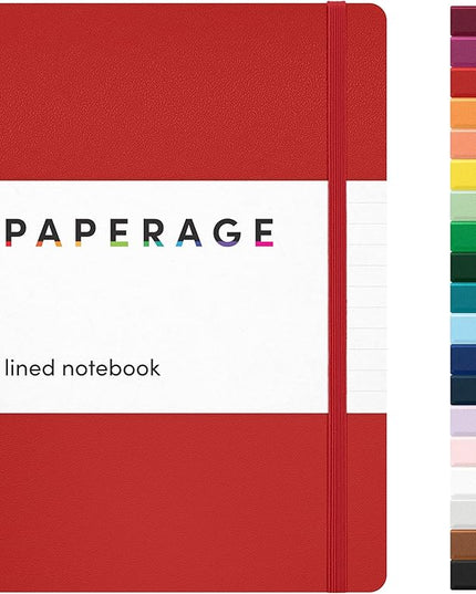 PAPERAGE Lined Journal Notebook, (Red), 160 Pages, Medium 5.6 in x 8 in - 100 GSM Thick Paper – Hardcover Journaling Notebook for Work, School & Note Taking