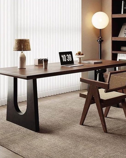 Wooden Executive Office Desk Computer Table Multi-Sized High Cost Performance Stylish Design Metal Legs Versatile Use for Office or Dining Casual Table (Walnut Color, 62.99in)