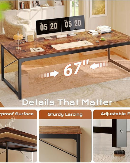 PRAISUN 70.8 X 29.5 Inch Computer Desk with Deeper Desktop, Gaming Office Writing Work Desk for Home Office, Study, Bedroom, Work from Home, Metal Frame, Rustic Brown