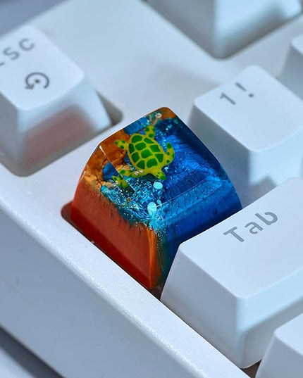 Sea Turtle Artisan Keycap Deep Blue Orange Ocean R1 SA Profile Custom Sea Creatures Keycaps 1U ESC Handmade Gaming Resin Key Cap Cherry MX Switch Compatible Mechanical Keyboard Turtle Lover Gift