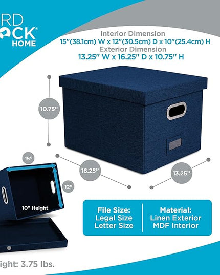 Internet's Best Collapsible File Storage Organizer - Decorative Linen Filing & Storage Office Box - Letter/Legal - Navy - 1 Pack