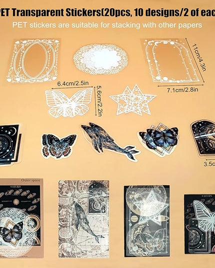 Esweny 100 PCS Vintage Ephemera Pack Journaling Scrapbooking Supplies Scrapbook Sticker Paper Kit for Junk Journal Planners Collage Craft Notebooks Decoupage Album (Space)