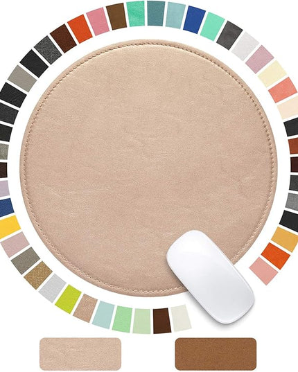 PU Leather Mouse Pad With Stitched Edge Micro-Fiber Base - Non-Slip Waterproof for Computers, Laptop - Round 9 x 9 Inch (Champagne Gold)