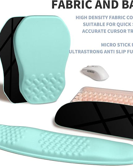 2-in-1 Ergonomic Set, Wave Keyboard Wrist Rest and Massage Slope Mouse Pad Wrist Support, Rebound Memory Foam for Relieve Carpal Tunnel Syndrome and Wrist Pain (Light Blue)