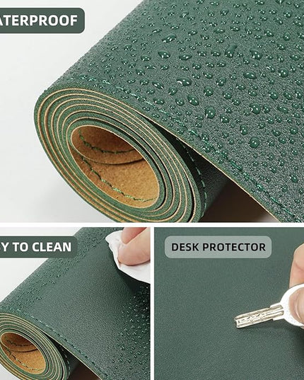 AFIING Dual-Sided Desk Pad, Natural Cork & PU Leather, Desk Mat Protector Non-Slip, Waterproof, Easy Clean,Large Mouse mats for Office and Home Work(Dark Green, 31.5"x17")