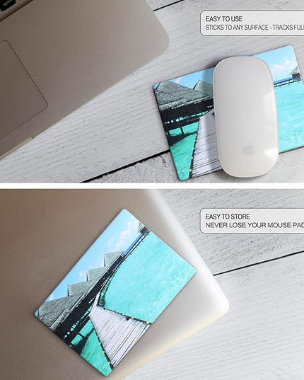 Mouse Pad Adhesive Bottom - Sticks to Any Surface - Portable - Webcam Covers and Screen Cleaner Included (5 Pack - TOP Picks)