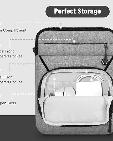 MoKo 9-11 Inch 360° Protective Tablet Sleeve Bag, Fits 11 inch iPad Air M3, iPad A16 2025, Pro 11 M5, iPad 10/9/8/7th, Tab S8/S9 11, Multifunctional Bag with Shoulder and Headphone Port, Light Gray