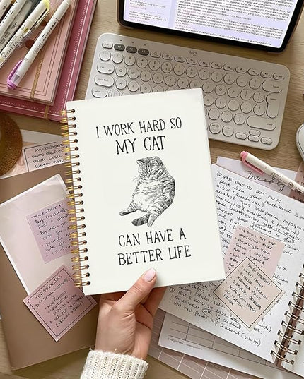 Lacama Cat Lover Gifts for Women Funny Gifts Cat Notebook Journal, Gifts for Cat Lovers, Funny Notebooks for Work, Office Humor Gifts, Office Supplies,I Work Hard So My Cat Can Have A Better Life A5