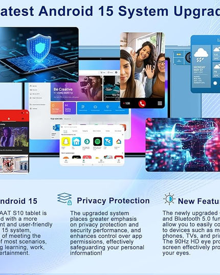 SUAAT Android 15 Tablet 30GB RAM 128GB ROM 1TB Expand, 10.1 Inch Tablets with Keyboard Mouse, Octa-Core, 8000mAh, HD IPS Display, 5G WiFi BT 5.0 GPS, Widevine L1, Gemini AI, Dual Camera - Blue