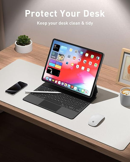 Aothia Leather Desk Pad Protector, Mouse Pad, Office Desk Mat, Non-Slip PU Leather Desk Blotter, Laptop Desk Pad, Waterproof Desk Writing Pad for Office and Home (23.6" x 13.7", Off-White)