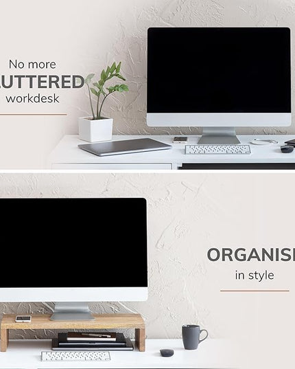 Anji Mountain Wooden Monitor Stand - Elegant Monitor Riser, Perfect Monitor Stand for Desk Organization, Durable Wood Construction monitor stands, Enhances Ergonomics and Workspace Efficiency,Natural