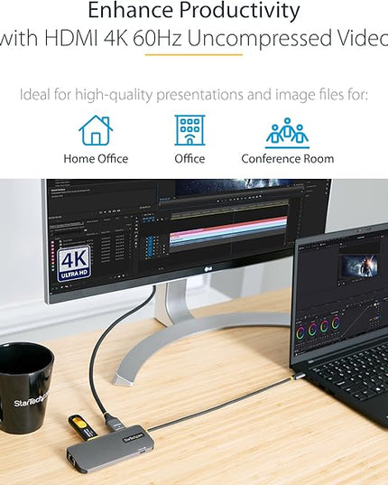 StarTech.com 6-in-1 USB-C Hub for Monitors, 4K 60Hz HDMI Video, HDR10, Gigabit Ethernet, USB 5Gbps Hub, 100W Laptop Charging with Cable Management for MacBook M1 M2 M3 M4 and Windows