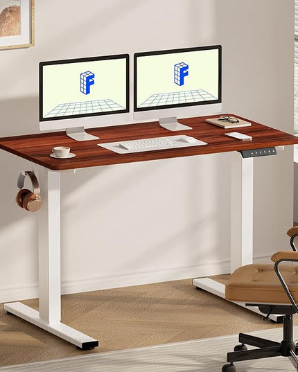 FLEXISPOT EN1 One-Piece Standing Desk with 1-Inch Thick Seamless Desktop, 55"x28" Electric Height Adjustable Desk for Home Office, Multi-Monitor Setups & Easy Assembly, Mahogany