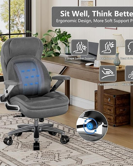 Big and Tall Office Chair, 600lbs Heavy Duty Desk Chair with 5D Arms, Adjustable Lumbar Support & Height, Tilt Function, PU Leather High Back Ergonomic Executive Computer Chair with 3'' Silent Casters