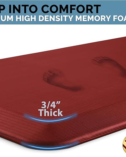 ComfiLife Anti Fatigue Floor Mat – 3/4 Inch Thick Kitchen Mats for Floor, Standing Desk Mat, Kitchen Rug – Comfort at Home, Office – Durable – Stain Resistant – Non-Slip Bottom (20" x 32", Red)