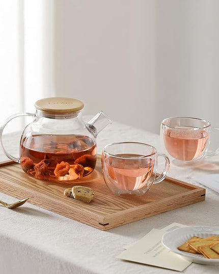 CnGlass Glass Teapot Stovetop Safe,30.4oz Clear Tea pot with Removable Filter Spout,Loose Leaf and Blooming Tea Maker