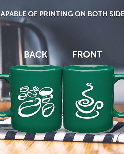 Custom Ceramic Coffee Mugs 11 oz. Set of 10, Personalized Bulk Pack - Coffee cup set, Iced coffee cup, Gaming mug - Green