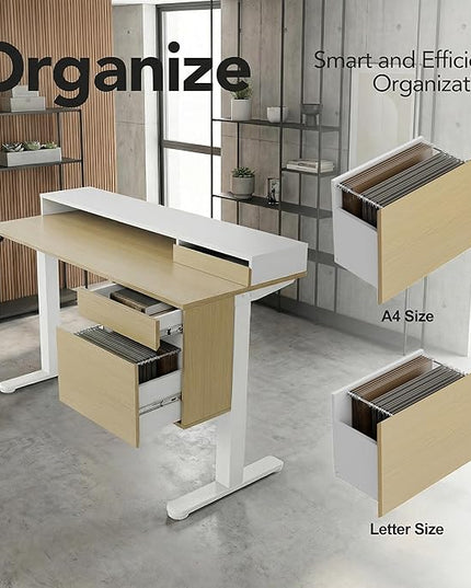 ErGear Electric 47 inch Standing Desk with Drawers and File Cabinet, Adjustable Stand up Desk with Storage, Ergonomic Sit Stand up Table Compatible Monitor Stand, Light Walnut