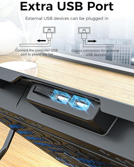 AICHESON Laptop Cooling Pad 5 Fans Up to 17.3 Inch Heavy Notebook Cooler, Blue LED Lights, 2 USB Ports, S035, Blue-5fans