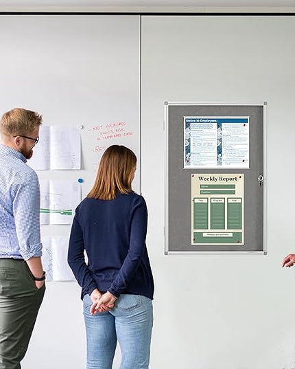 Lockable Enclosed Bulletin Board with 36x24 Acrylic Display Case – Aluminum Frame Notice Board with Self-Healing Felt Surface – Wall-Mounted for School, Office & Public Areas