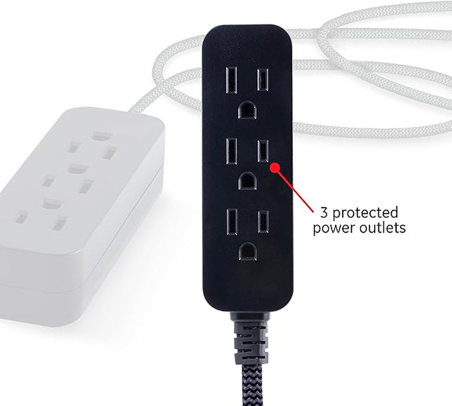 GE 3-Outlet Power Strip Extension Cord with Multiple Outlets 8 Ft Braided Short Cord Extension Cord Grounded Flat Plug ETL Listed White 41282