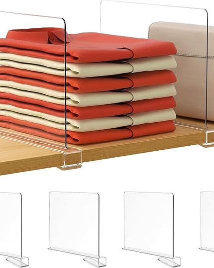 HBlife 4 Pack Closet Organizers and Storage, Clear Shelf Dividers, Vertical Purse Organizer for Closet Perfect for Sweater, Shirts, Handbags in Bedroom and Kitchen, Acrylic Bookshelf for Organization