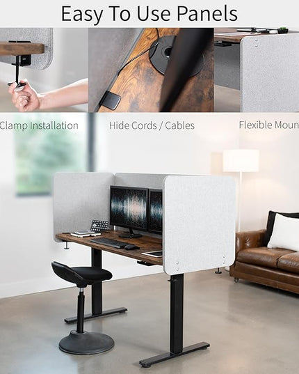 VIVO Clamp-on Privacy Panels 60 x 24 inch (x1), 24 x 24 inch (x2), Sound Absorbing Cubicle Desk Dividers, 3 Acoustic Partitions, Gray, PP-3-V108G