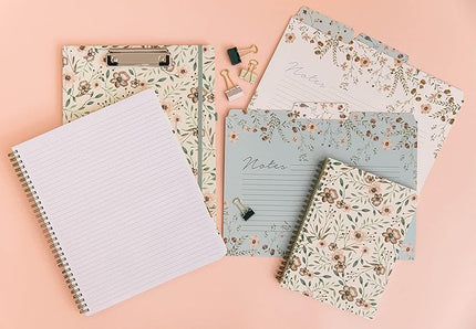 Steel Mill & Co Cute Green Mini Spiral Notebook, 8.25" x 6.25" Journal with Durable Hardcover and 160 Lined Pages, Woodland Floral