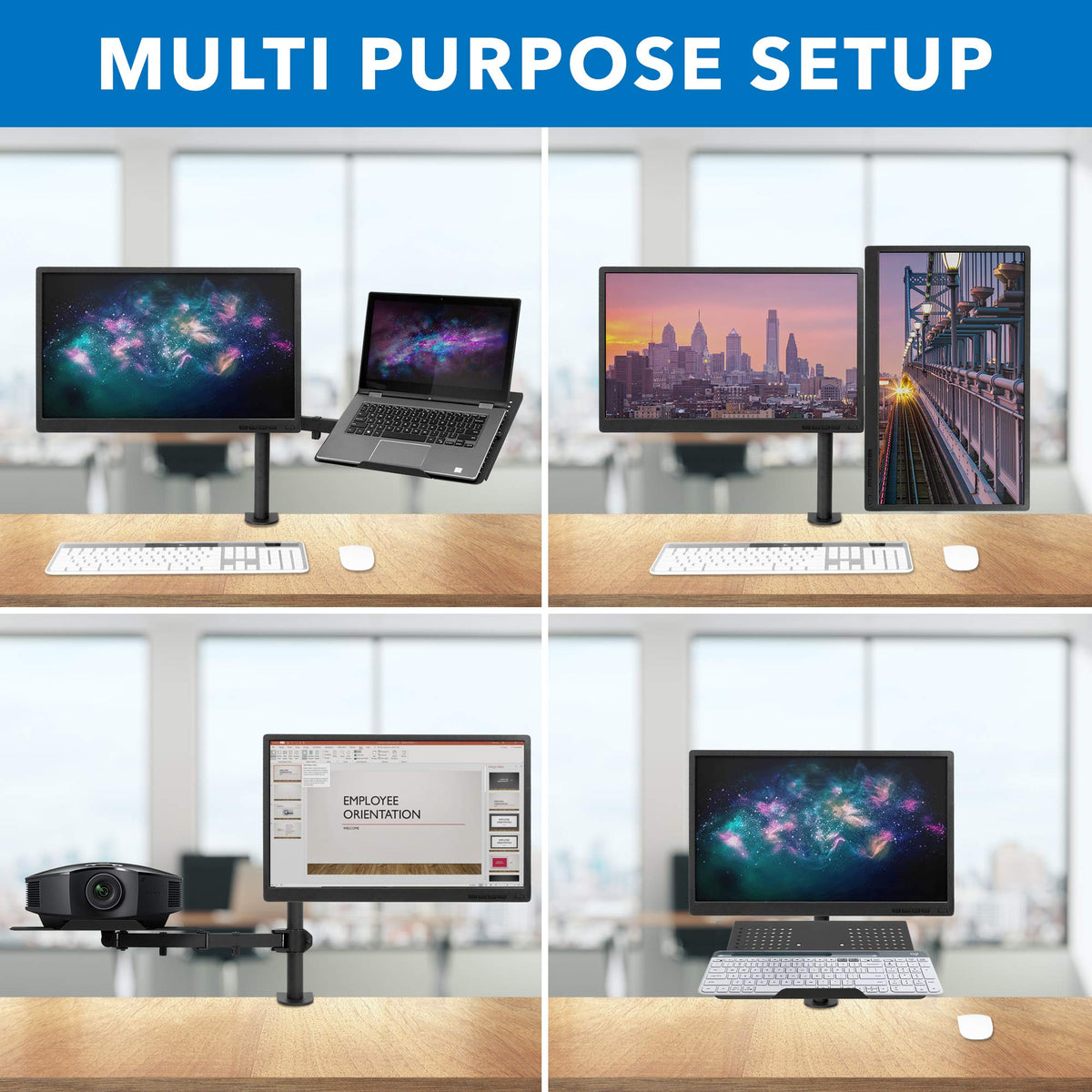 Mount-It! Laptop and Monitor Desk Mount with Adjustable Arms, Laptop Tray for Laptops up to 17" and Monitors 13–27", VESA 75x75 100x100 Compatible, Dual Arm Stand with Clamp or Grommet Base