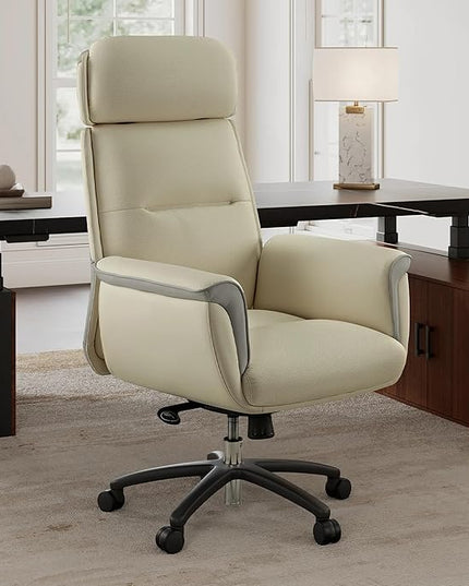 EUREKA ERGONOMIC Microfiber Leather Office Chair Ergonomic Desk Chair, Executive Chair Office Gaming Chair, Comfy Big and Tall Office Chair with Elevatable Headrest & Padded Armrests, Beige