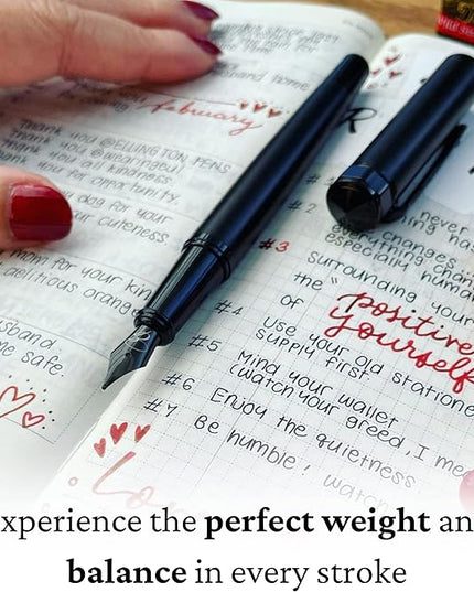 Ellington Pens Luxury Fountain Pen Set - Fountain Pens for Writing - Smooth Nib - 24 Ink Cartridges Special Bundle - Includes Refillable Ink Converter, Calligraphy, Journaling, Sketching (The Stealth)